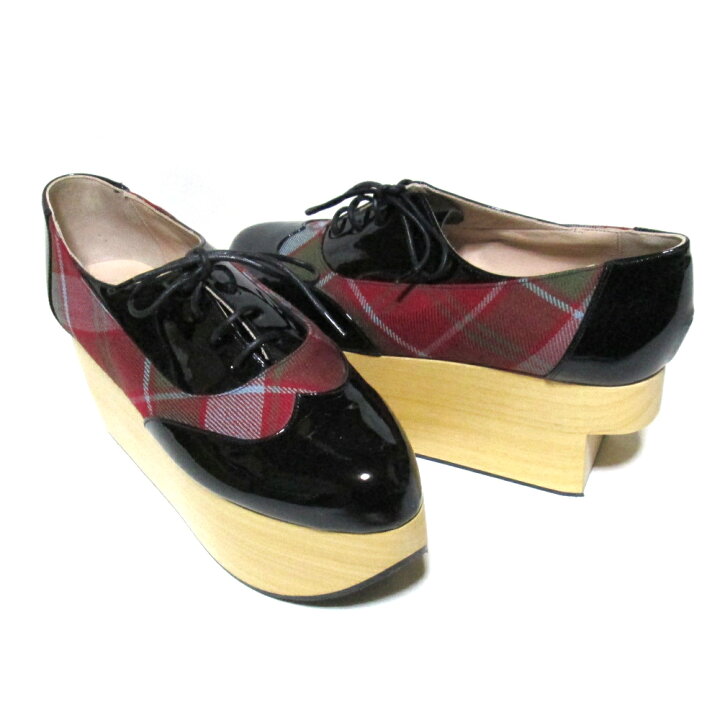 楽天市場 新古品 Vivienne Westwood ヴィヴィアンウエストウッド Uk6 イギリス製 ロッキンホースギリーシューズ タータンチェック 黒 赤 靴 Gillie 中古 Crown Store