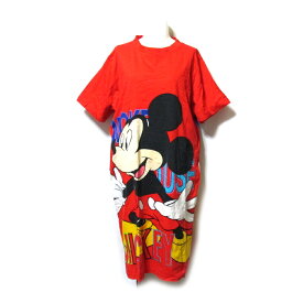 Vintage Mickey Mouse Disney ヴィンテージ ミッキーマウス ディズニー プリントロングワンピース (赤 ロングTシャツ) 133870 【中古】