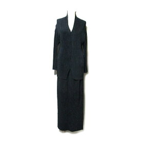 美品 Vintage HIROKO KOSHINO ヴィンテージ ヒロココシノ 縮絨プリーツセットアップスーツ (黒 ブラック ビンテージ) 134433 【中古】