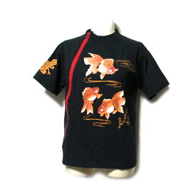 美品 Vintage Takuya Angel ヴィンテージ 卓矢エンジェル 「九号」 金魚ジップTシャツ (ブラック 黒 着物 半袖 ユニセックス) 136768 【中古】