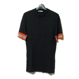 美品 DIRK BIKKEMBERGS ダーク・ビッケンバーグ 「S」 イタリア製 半袖ニットトップス (黒／袖カラー切り替え/セーター) 139418 【中古】