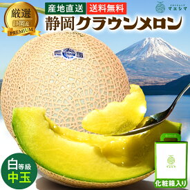 【お届け日時指定OK】【送料無料】静岡クラウンメロン メロン 静岡県産 白等級 1.3kg前後 1玉 ガラス温室栽培 化粧箱入り 高級メロンギフト 産地直送