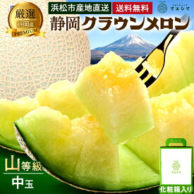 【お届け日時指定OK】【送料無料】静岡クラウンメロン 山等級 1.3kg前後 1玉 ガラス温室栽培 化粧箱入 静岡県産 高級フルーツギフト