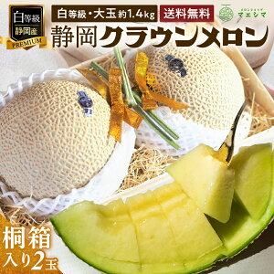 【お届け日時指定OK】【送料無料】静岡クラウンメロン 桐箱入り 白等級 1.4kg前後 2玉 ガラス温室栽培 静岡県産