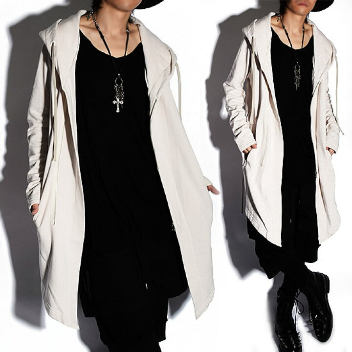 楽天市場 パーカー メンズ ロング丈 パーカー 変形 モッズパーカー ロングパーカー ホワイト 白 オリジナル ブランド 個性的 フルジップパーカー アウター お兄系 ホスト V系 ビジュアル系 ストリート系 モード系 ファッション 衣装 モッズコート ロング丈 モッズコート