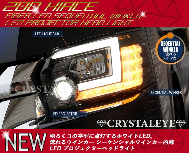 楽天市場】200系ハイエース 4/5/6/7型用ヘッドライトファイバーLED 