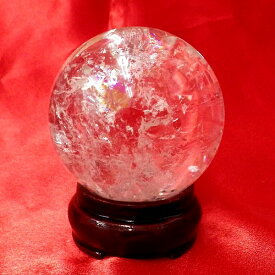 【ブラジル産水晶球】　完全天然本水晶玉（自然なクラック入り）重さ413g 直径約6.7cm ◆写真現品販売　置物用木製台座付き