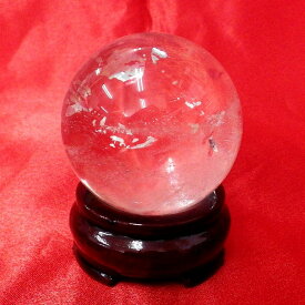 【ブラジル産水晶球】完全天然本水晶玉（自然なクラック入り）重さ229g 直径約55mm ◆写真現品販売　木製台座付き