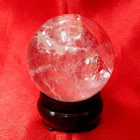 【ブラジル産水晶球】完全天然本水晶玉（自然なクラック入り）重さ190g 直径約5.1cm ◆写真現品販売　置物用木製台座付き