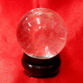【ブラジル産水晶球】完全天然本水晶玉（自然なクラック入り）重さ185g 直径約5.1cm ◆写真現品販売　置物用木製台座付き