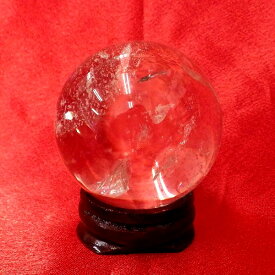 【ブラジル産水晶球】完全天然本水晶玉（自然なクラック入り）重さ123g 直径約4.4cm ◆写真現品販売　置物用木製台座付き