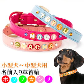 犬 首輪 名入れ 名前入り おしゃれ 革 かわいい 小型犬 中型犬 犬首輪 犬の首輪 いぬ くびわ イニシャル レザー 迷子札 メール便送料無料 ポップカシメ首輪 【楽ギフ_包装】【楽ギフ_名入れ】