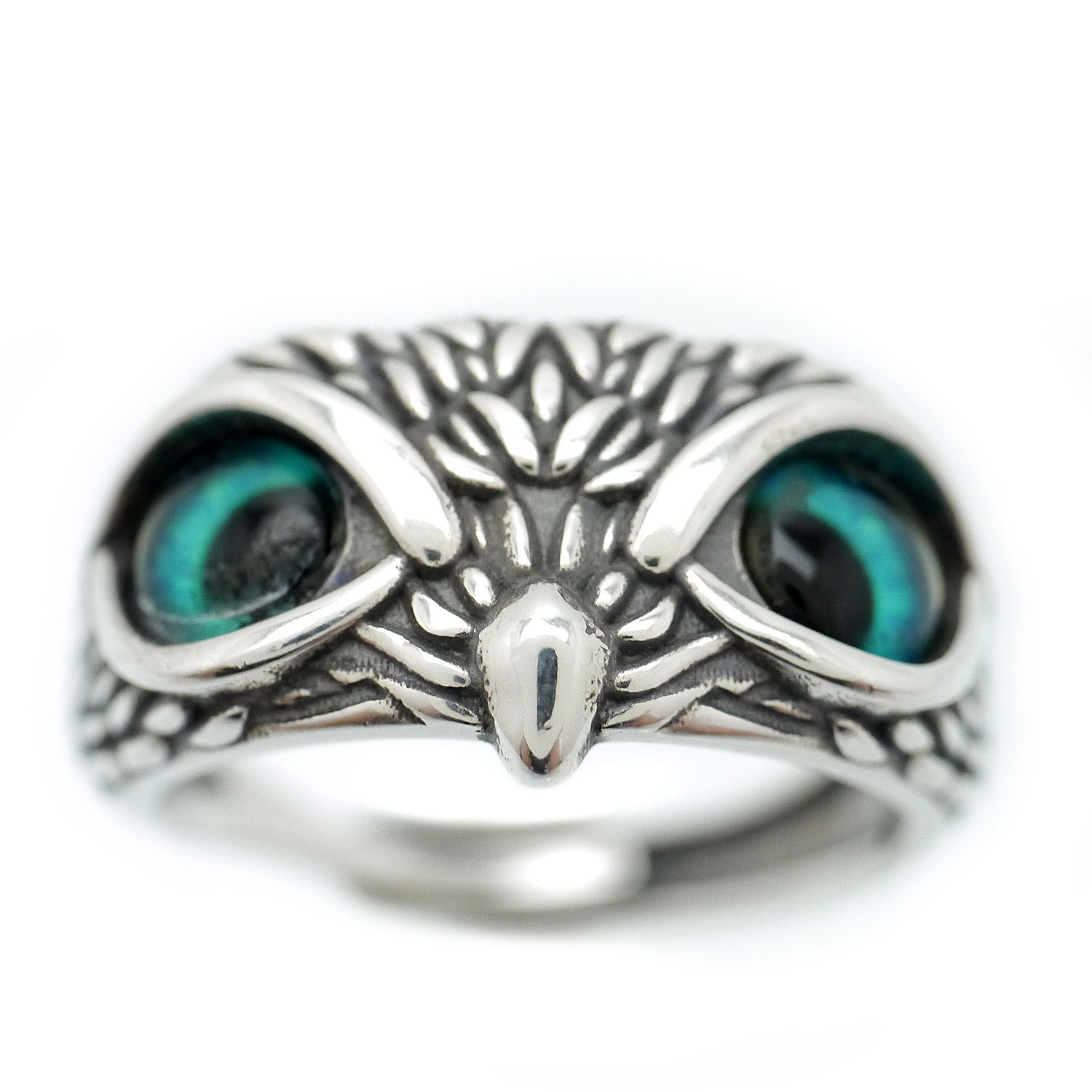 フクロウ リング 梟 鳥 指輪 アクセサリー シルバー 青 ブルー　フリーサイズ