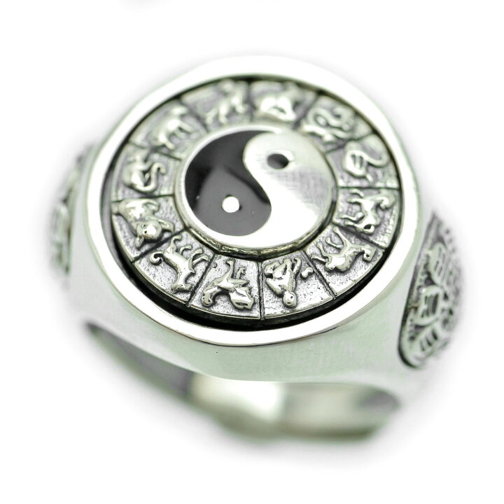 楽天市場】シルバー925 陰と陽 勾玉 リング メンズ b4 フリーサイズ  