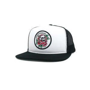 INDEPENDENT MESHCAP �C���f�B�y���f���g ���b�V���L���b�v DRESSEN SKULL ROSE TRUCKER SNAPBACK WHITE/BLACK �X�P�[�g�{�[�h �X�P�{�[