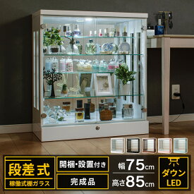 【500円OFFクーポン配布中！】6/11日1:59まで コレクションケース 段差式 幅75 led ダウン ライト 大型 鍵付き ロータイプ フィギュア ケース LED コレクションボード ガラス 収納 棚 ひな壇 ミニカー ガンプラ トミカ ショーケース ポケカ [アーク]