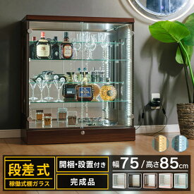 【最大1000円OFFクーポン配布中！～4/29まで】コレクションケース 段差式 ロータイプ 幅75 led ライト付き ウイスキー棚 ガンプラ 大型 鍵付き フィギュア ケース コレクションボード ガラス 収納 棚 ひな壇 ミニカー トミカ ショーケース ポケカ [アーク]