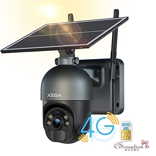  XEGA 防犯カメラ 屋外 ソーラー屋外カメラ 3MP ナイトカラー SIMカード付属 300Mデータ量贈り 音声発光威嚇 0.2秒人体検知 365日クラウド録画可能 2304*1296Pモーシ