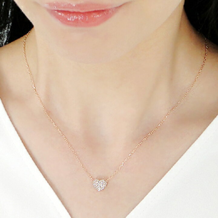 楽天市場】K18PG【0.3ct】ハート パヴェダイヤモンド ネックレス 
