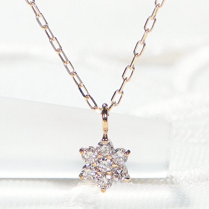 楽天市場】【K10/K18】 YG/PG/WG【0.1ct】フラワー ネックレス 