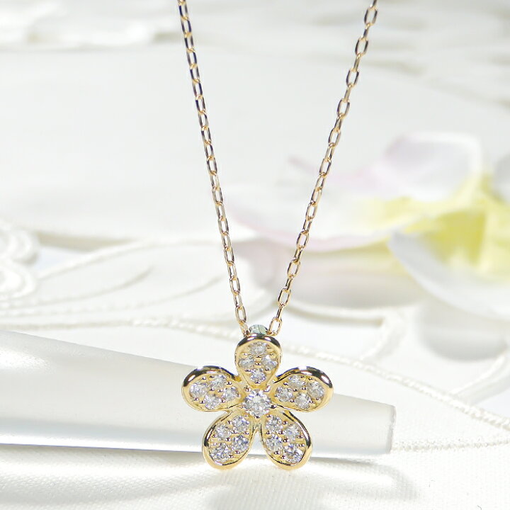 楽天市場】Pt900/K18YG【0.4ct】フラワー パヴェ ネックレス 