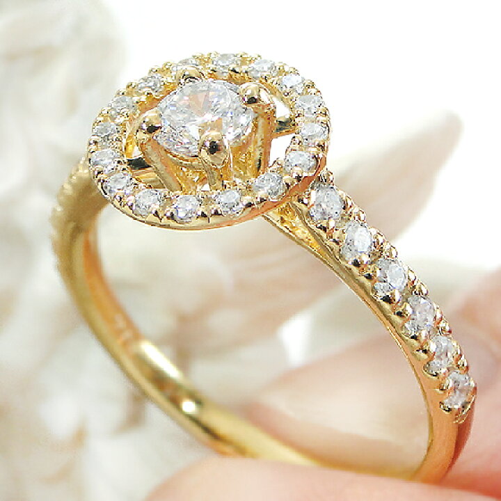 楽天市場】K18YG【0.47ct】ダイヤモンド ヘイロー リング【送料無料  