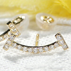 K18YG【0.14ct】ダイヤモンドスマイルピアス