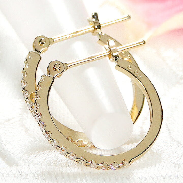 ▽ 天然ダイヤモンドピアス0.16ctk18フープピアス 