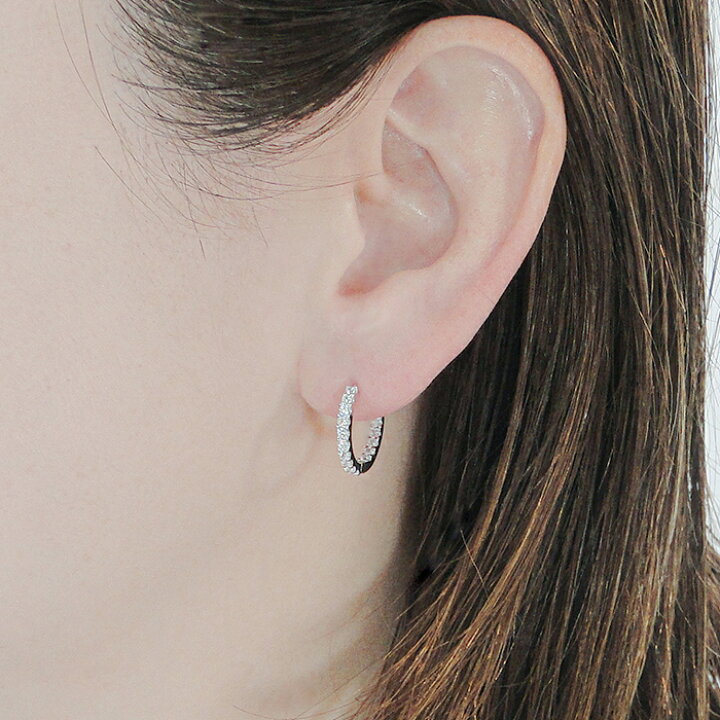 楽天市場】K18WG【0.7ct】ダイヤモンド中折れフープピアス【17mm 