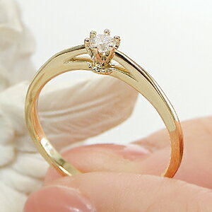 K18YG【0.1ct】ハート&キューピッド一粒ダイヤモンドリング