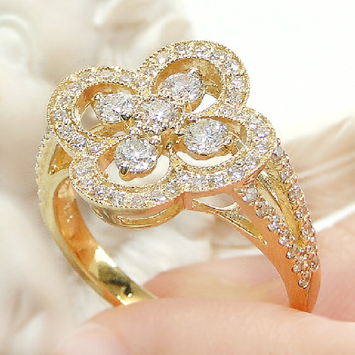 楽天市場】K18YG【0.7ct】ダイヤモンド クローバー リング【送料無料  