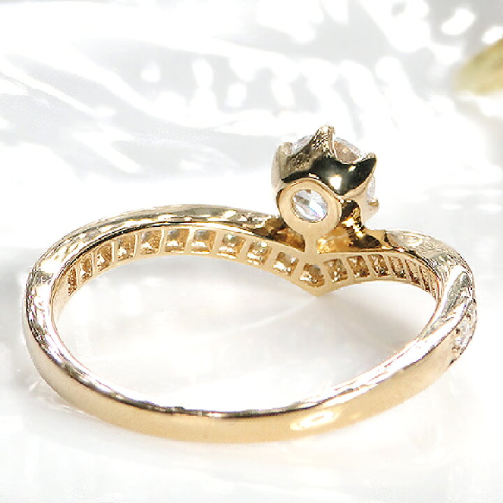 楽天市場】K18YG ダイヤモンド V字 中石 0.3ct リング【0.55ct】【送料 