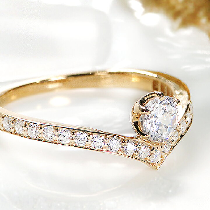 楽天市場】K18YG ダイヤモンド V字 中石 0.3ct リング【0.55ct】【送料 
