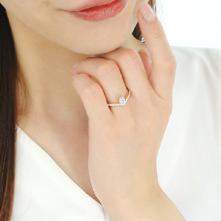 楽天市場】K18YG ダイヤモンド V字 中石 0.3ct リング【0.55ct】【送料 