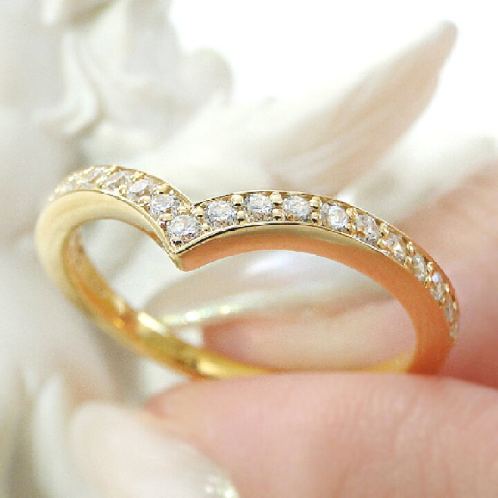 楽天市場】K18YG ダイヤモンド V ライン リング 重ねづけできる V字  