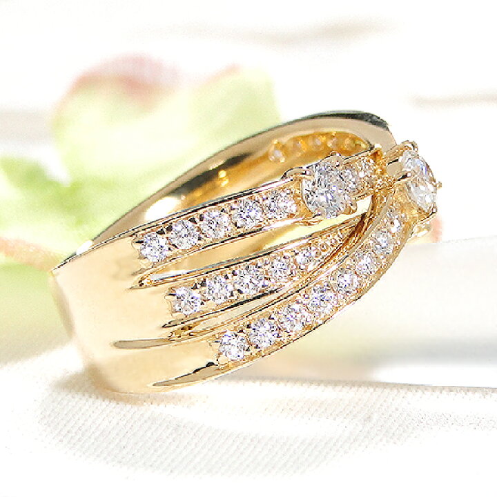 楽天市場】K18YG ハート＆キューピッド ダイヤモンド リング 【0.98ct 