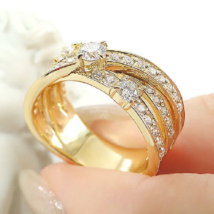 楽天市場】K18YG ハート＆キューピッド ダイヤモンド リング 【0.98ct 