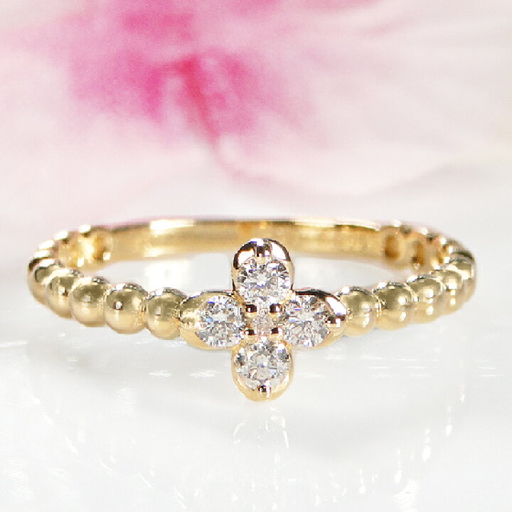 楽天市場】【K10/K18】 YG/PG ダイヤモンド クローバー リング【0.16  