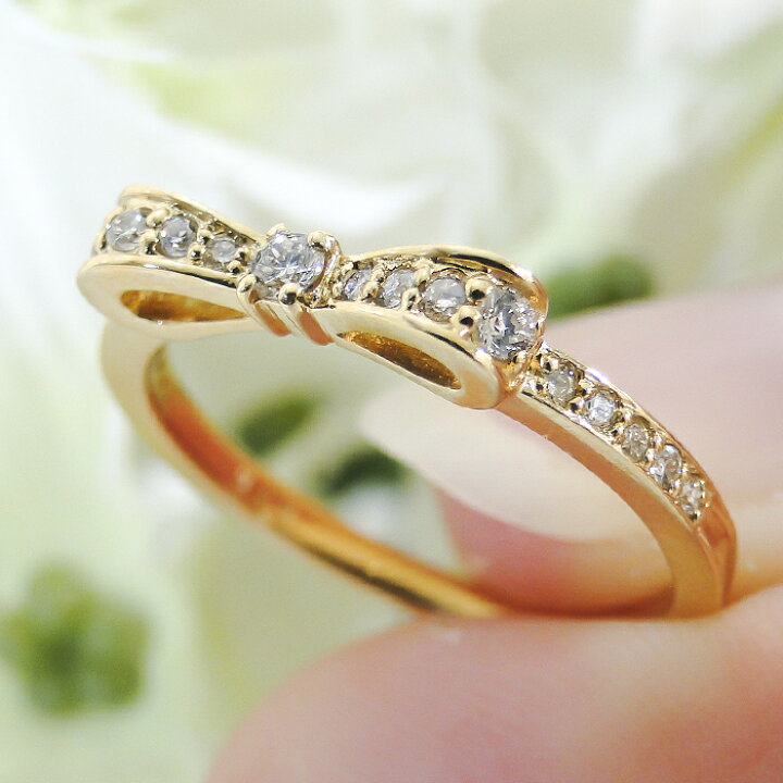 楽天市場】K18YG ダイヤモンド ハッピー リボン リング【0.2ct】【送料  