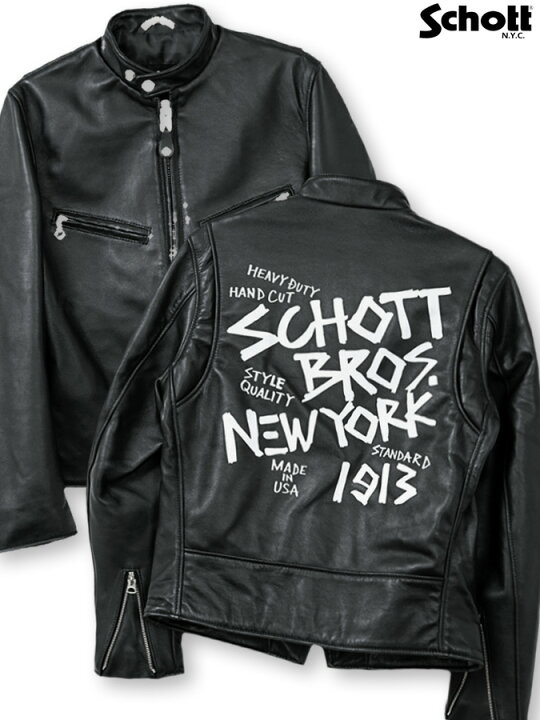 楽天市場 Schott Letter Print Leather Riders Limited レザージャケット 革ジャン ライダース ジャケット アウター 本革 通販 秋 秋服 春 春服 メンズ 黒 ブラック S 細目 タイト 人気 おすすめ バイカー ブランド 流儀圧搾 楽天市場店