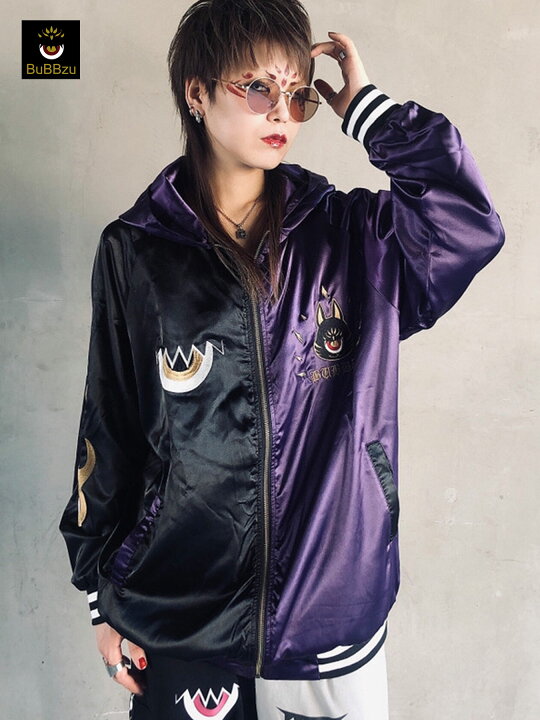 楽天市場 送料無料 Bubbzu Fukigen 鳥居デマッテル フード付き スカジャン バブズ 和柄 スカ パーカー アウター 夏 夏服 レディース ユニセックス メンズ 女性 黒 ブラック 紫 パープル M L 大きいサイズ 大きめ ゆったり たっぷり オーバーサイズ 流儀圧搾