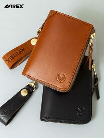 ＜送料無料＞【AVIREX】“FAHNE2” L-SHAPE ZIP MIDDLE WALLET ∴ ｜財布 サイフ 二つ折り ハーフ ウォレット ミドルウォレット 本革 牛革 レザー 通販 メンズ レディース ユニセックス黒 ブラック 茶色 ブラウン 秋 秋財布 オールシーズン 人気 ミリタリー 流儀圧搾 METHOD