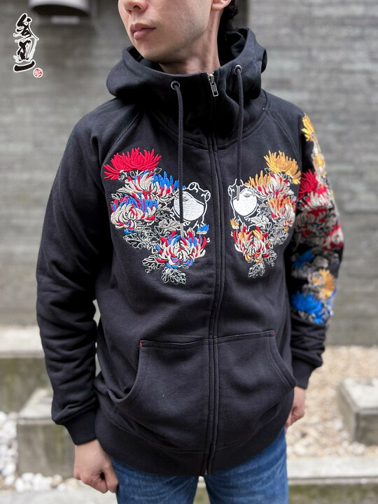 楽天市場】＜送料無料＞【参丸一】“乱れ菊” 総刺繍 裏ボア ZIP