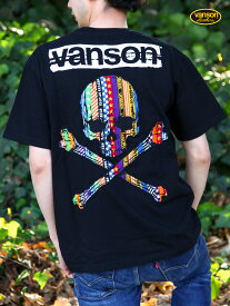 【VANSON】“ストライプ スカル ”刺繍入り プリント Tシャツ ｜ ティーシャツ 半袖 通販 春 春服 夏 夏服 メンズ レディース ユニセックス 黒 ブラック カラフル M L XL LL 2L XXL 3L 大きいサイズ 大きめ ゆったり バンソン バイカー 流儀圧搾 METHOD