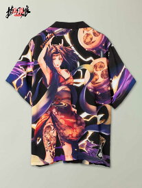 【抜刀娘 -美麗-】“結愛・葵： 風神 雷神 ” 昇華転写 プリント アロハ シャツ ｜ 和柄 ボタンシャツ ハワイアンシャツ 半袖 通販 春 春服 夏 夏服 メンズ ユニセックス 黒 ブラック M L XL LL 2L XXL 3L 大きいサイズ おすすめ おしゃれ かっこいい