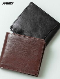 【AVIREX】“BEIDE” FOLDED WALLET AX9100 ◇ ∴｜財布 サイフ 二つ折り ハーフ ウォレット ショートウォレット 本革 牛革 レザー 通販 メンズ レディース ユニセックス 黒 ブラック 茶色 ブラウン 秋 秋財布 オールシーズン 人気 おすすめ ミリタリー 流儀圧搾