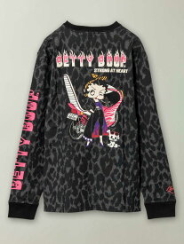 ＜送料無料＞【LOW BLOW KNUCKLE×BETTY BOOP】“ ヤンキー ベティ ” 刺繍入り ロンT ｜ Tシャツ 長袖 長T ロンティー 通販 メンズ レディース 秋 秋服 オールシーズン グレー レオパード 黒 ブラック M L XL LL 2L 大きいサイズ 大きめ バイカー 単車 族車 特攻服 流儀圧搾