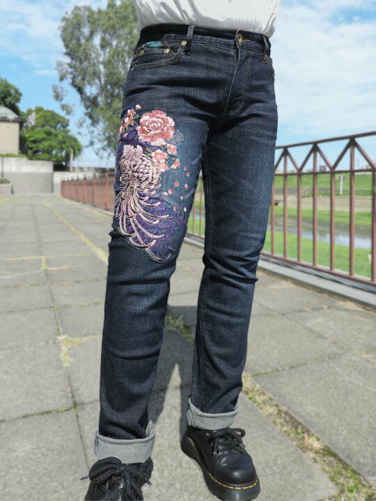 楽天市場】【絡繰魂】 百花刺繍 ストレッチ デニム パンツ 〔別注 