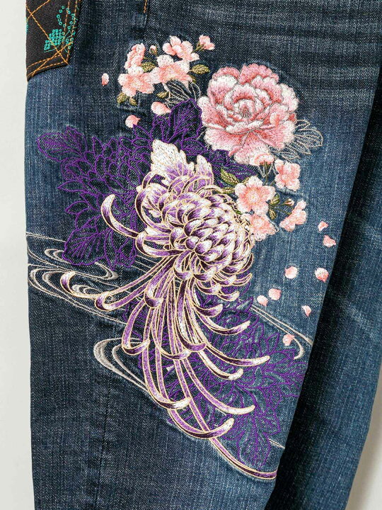 楽天市場】＜送料無料＞【絡繰魂】 百花刺繍 ストレッチ デニム パンツ 
