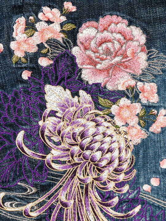 魂鯉 デニム 3段ポケット 濃紺 龍刺繍 大きいサイズ ジーパン ボタン 